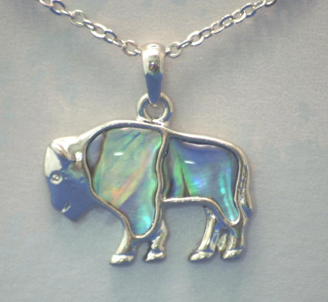 Sterling Silver / Abalone Buffalo,Bison, Necklace